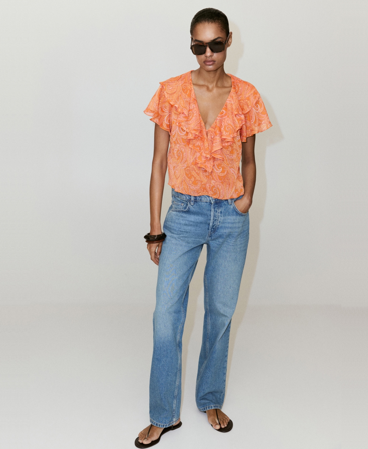 Mango Women's Ruffles Printed Blouse