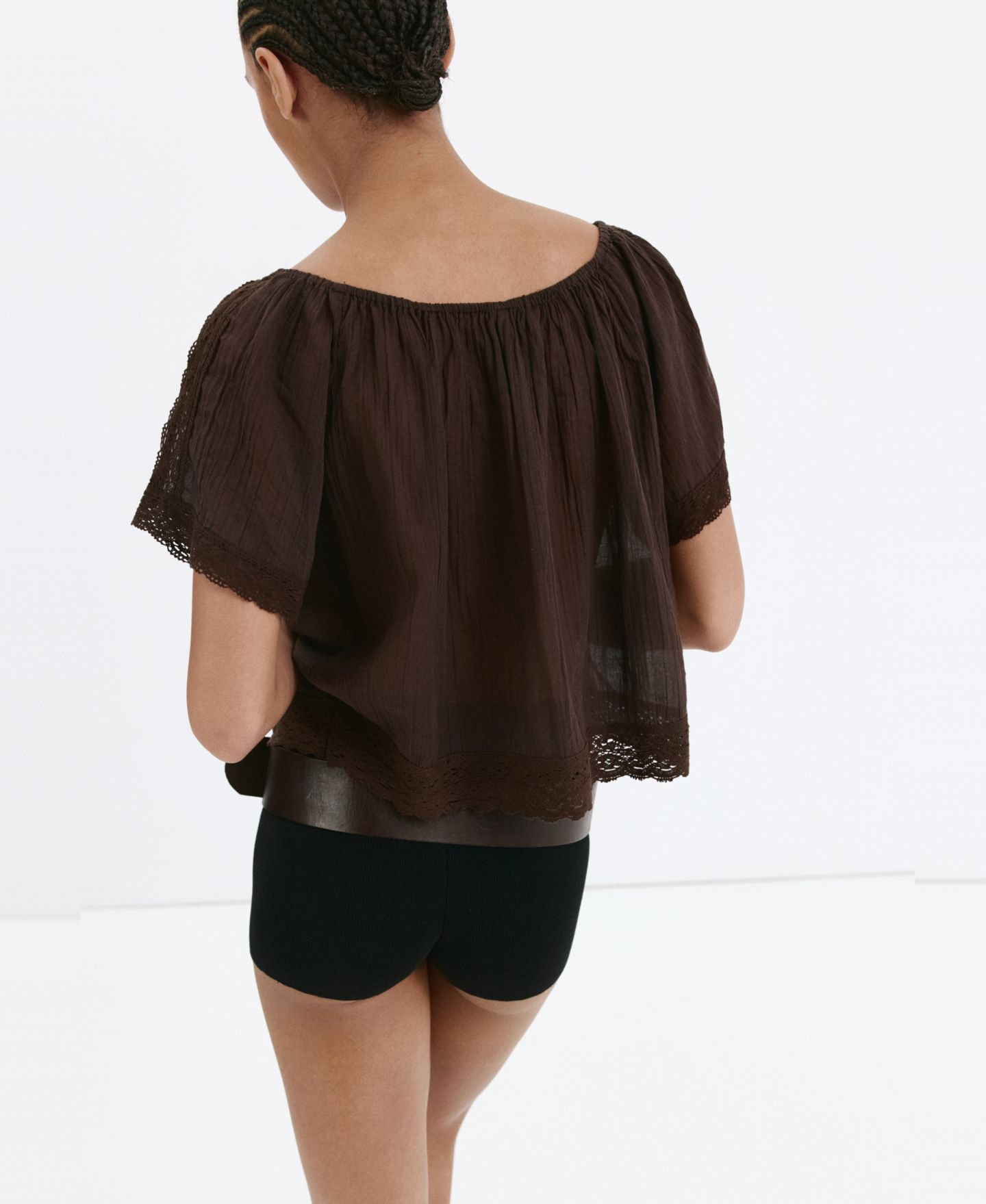 Женская блузка Mango Cotton Lace, цвет: Коричневый — фото 5