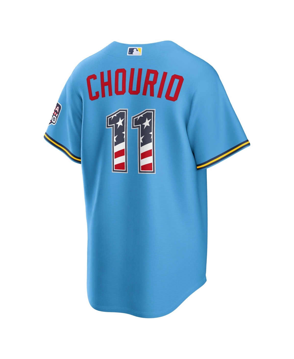Nike Men's Jackson Chourio Light Blue Milwaukee Brewers Usa 250 Fourth of July Stadium Jersey