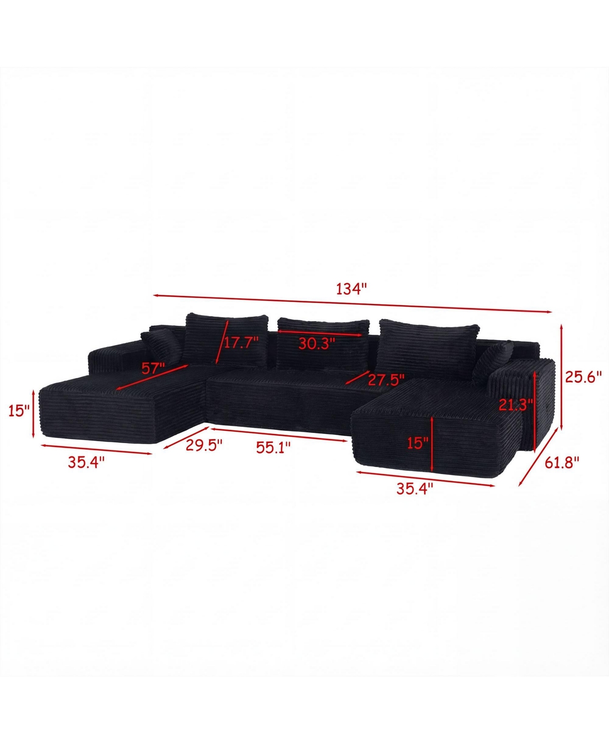 Homsee 3-Piece U-Shaped Sectional Sofa Set With Pillows