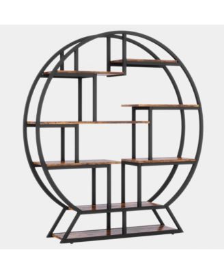 63 Inch Round Bookcase with Open Staggered Display Shelves