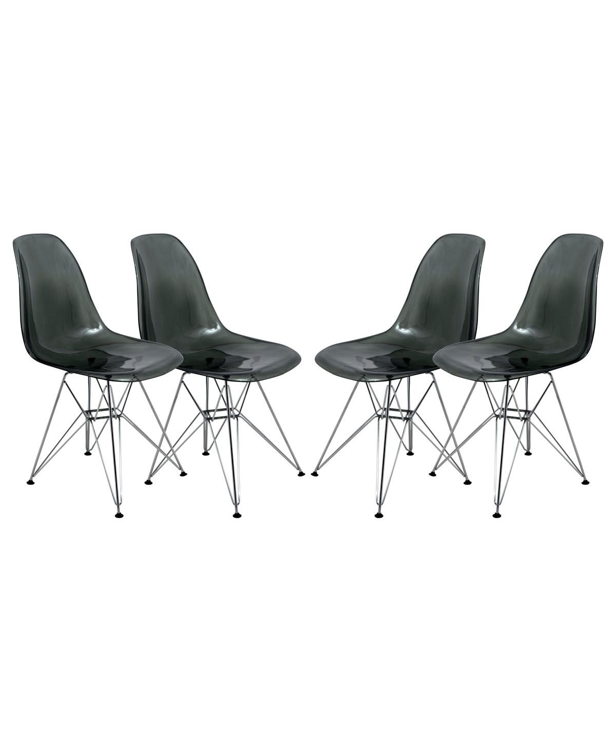 LeisureMod Cresco Acrylic Dining Chair Set of Chrome Eiffel Base and Curved Back Design