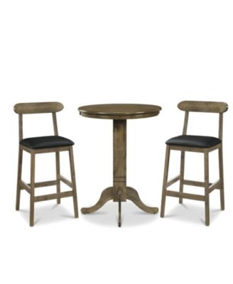 3 Piece Pub Table Set with 2 Stools and Round Wood Bar Table