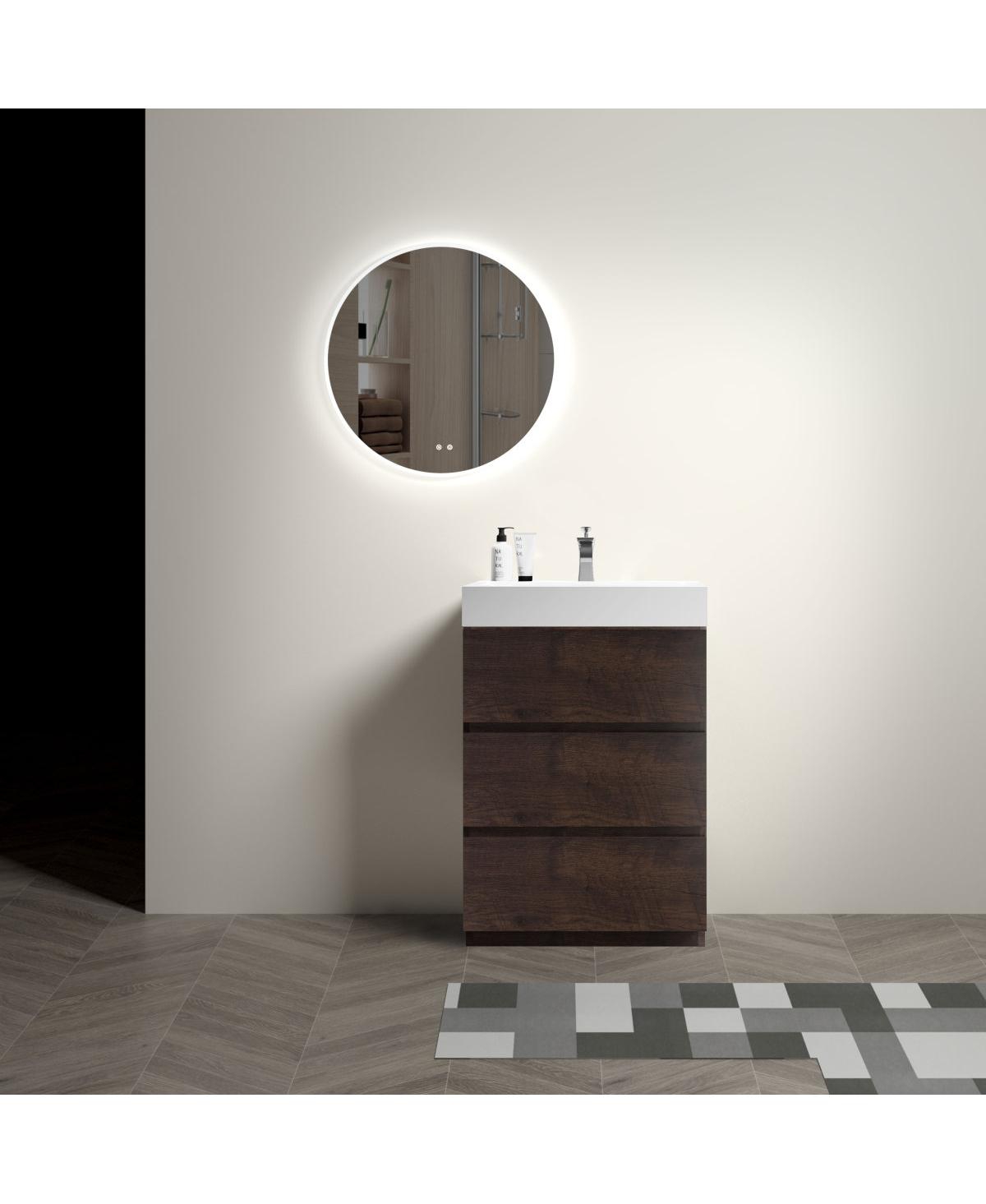 Sillysis Modern Bathroom Vanity with Stone Sink, Pre-assembled Soft Close 3 Drawers