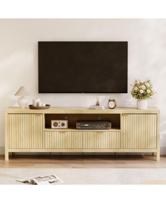 Modern Fluted TV Stand for 65/75 inches TVs with 2 Cabinet Storage for Living Room, Bedroom