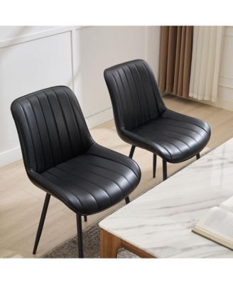 Set of 2 Dining Chairs, Faux Leather Upholstered Chairs with Metal Legs for Dining Room or Kitchen
