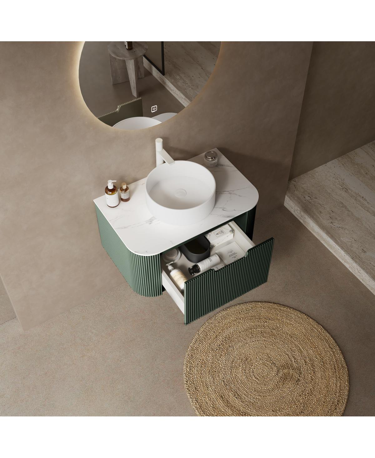 Sillysis Wall-Mounted Bathroom Vanity with Ceramic Sink, Sintered Stone Top, Soft Close Drawer