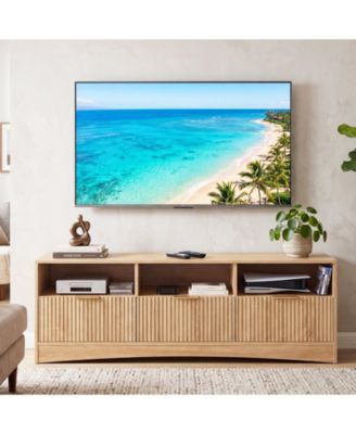 59inch Wide TV Stand for TVs Up to 65inch , Modern Fluted Entertainment Center with 3 Storage Drawers, Open Shelves, Wood Console