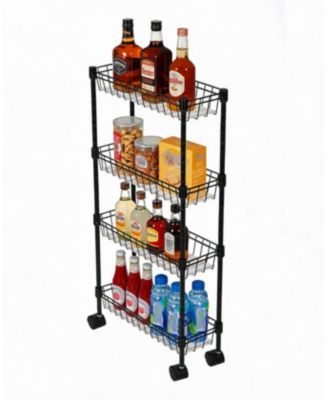 4 Tier Bar Cart, 32 Inch Tall Slim Metal Rolling Storage Cart with Adjustable Shelves and Wheels for Kitchen or Pantry