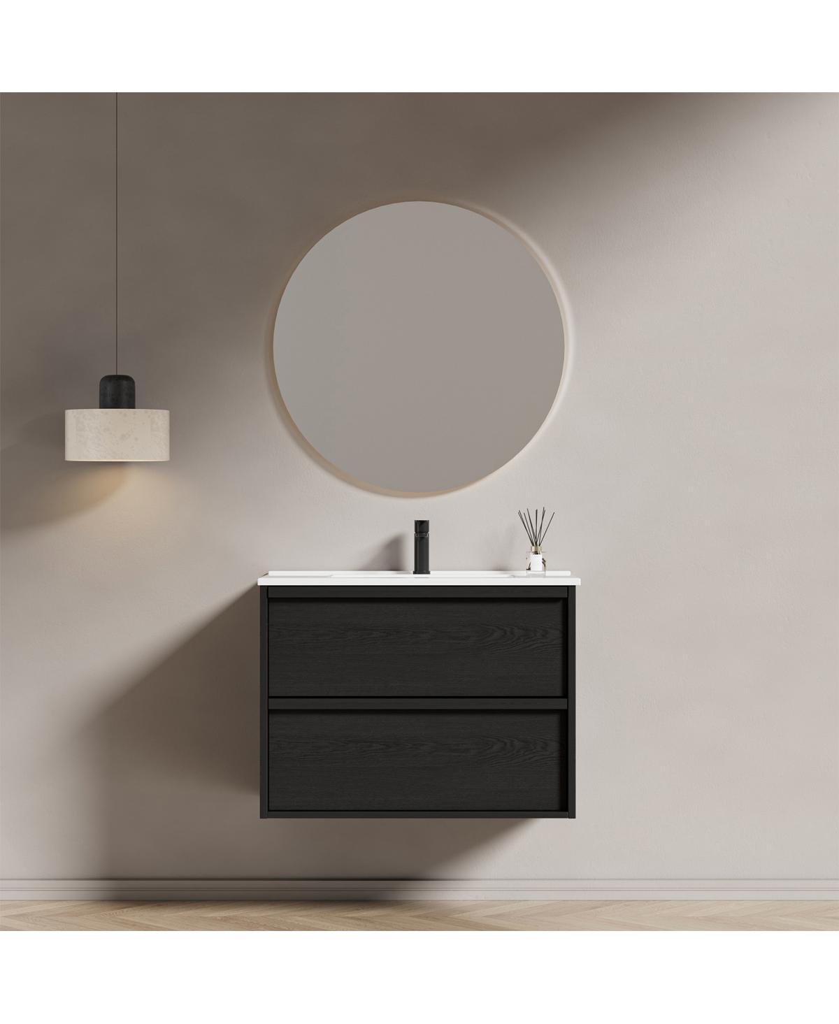 Sillysis Wall Mounted Bathroom Vanity with Ceramic Sink, Soft Close Drawers, Floating Black Cabinet