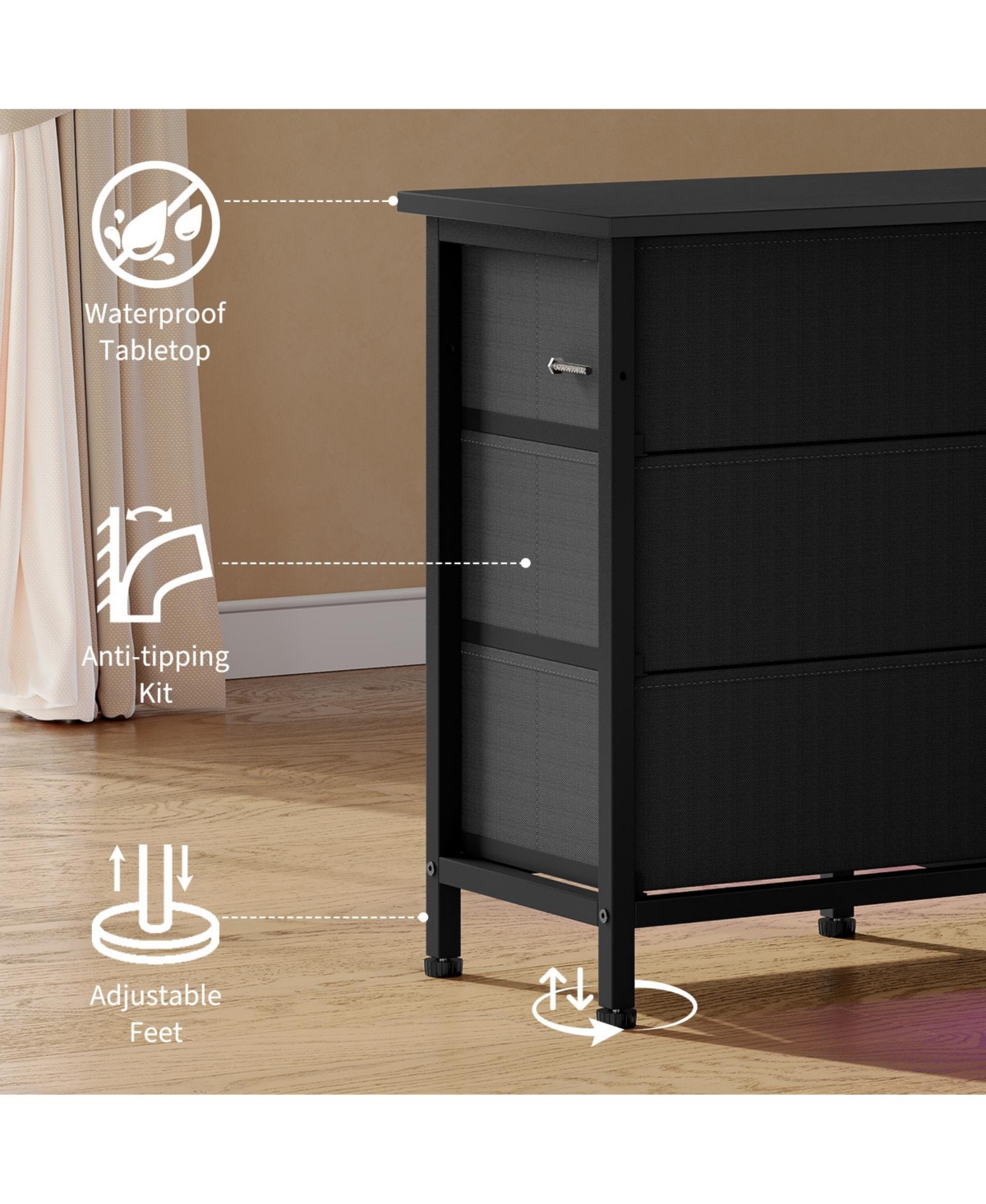 homfan 63" Long Dresser for Bedroom with 10 Fabric Drawers, Entertainment Center Tv Stand 65"-75" Tv, Dresser with Power Outlet