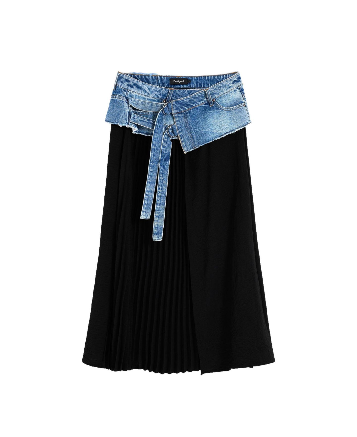 Женская юбка Desigual Long pleated denim skirt, цвет: Средний синий — фото 5