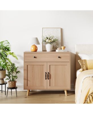 Modern Freestanding Wooden Storage Cabinet with Drawer and Double Doors, Adjustable Shelf, Multipurpose Sideboard for Living Room