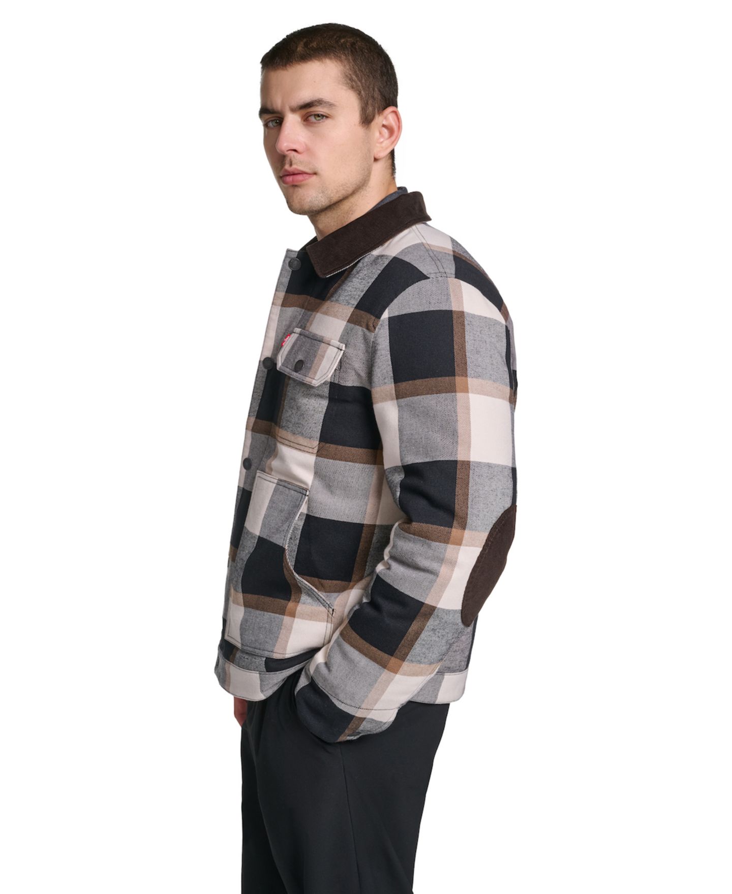 Мужская куртка Levi's Plaid Cord Details Shirt Jacket, цвет: Чёрный / Карамельный — фото 3
