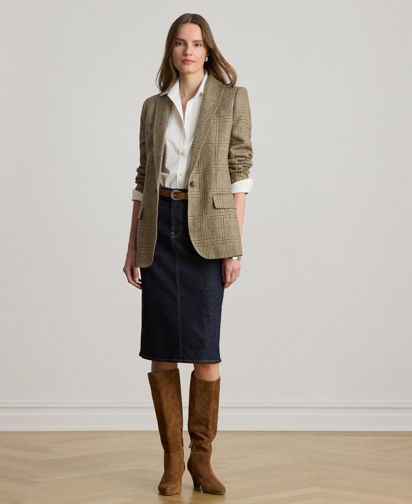 Женский пиджак Lauren Ralph Lauren Glen Plaid Padded Blazer, цвет: Рыжевато-коричневый / Чёрный разноцветный — фото 3