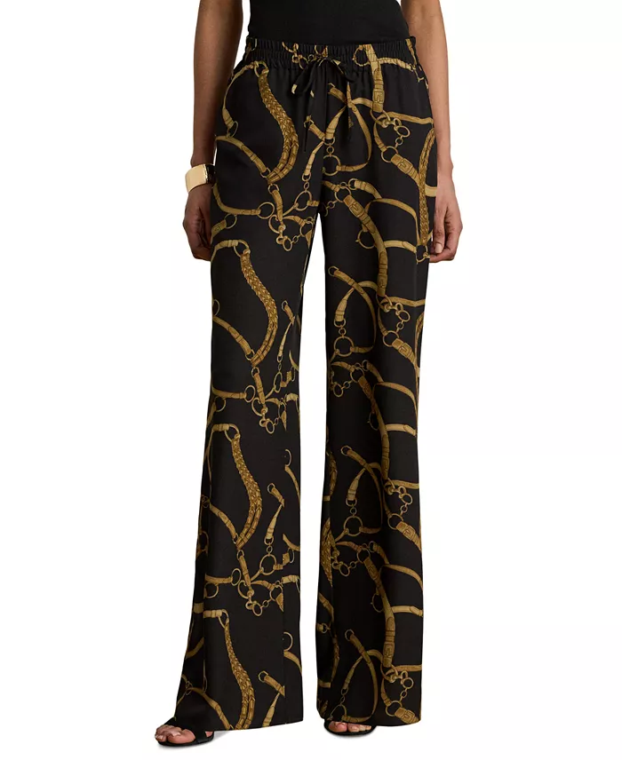 Women's Belting-Print Wide-Leg Pants