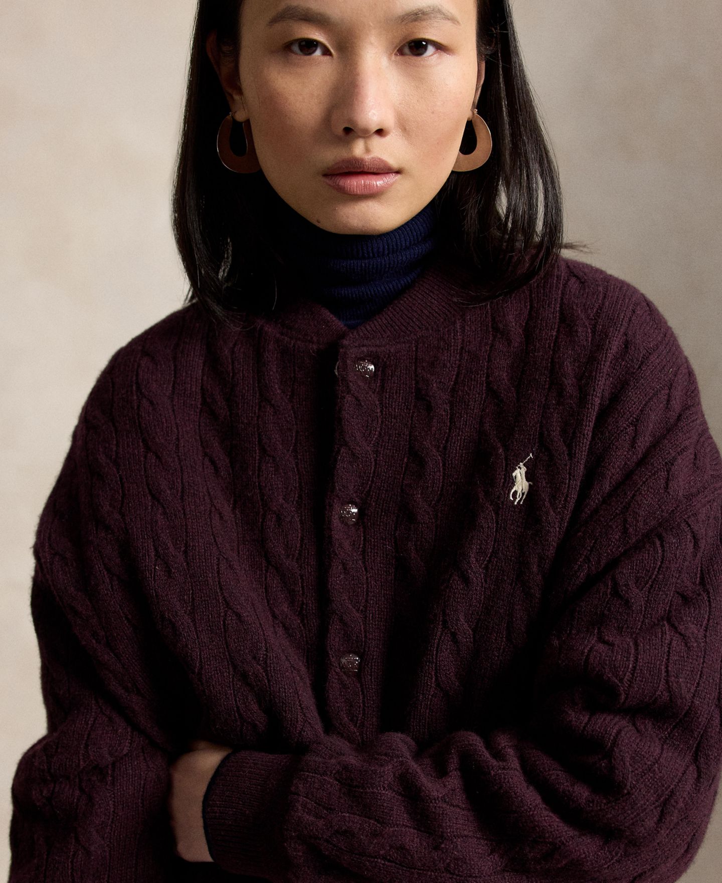 Женская куртка Polo Ralph Lauren Cable-Knit Logo Button, цвет: Меланжевый — фото 3