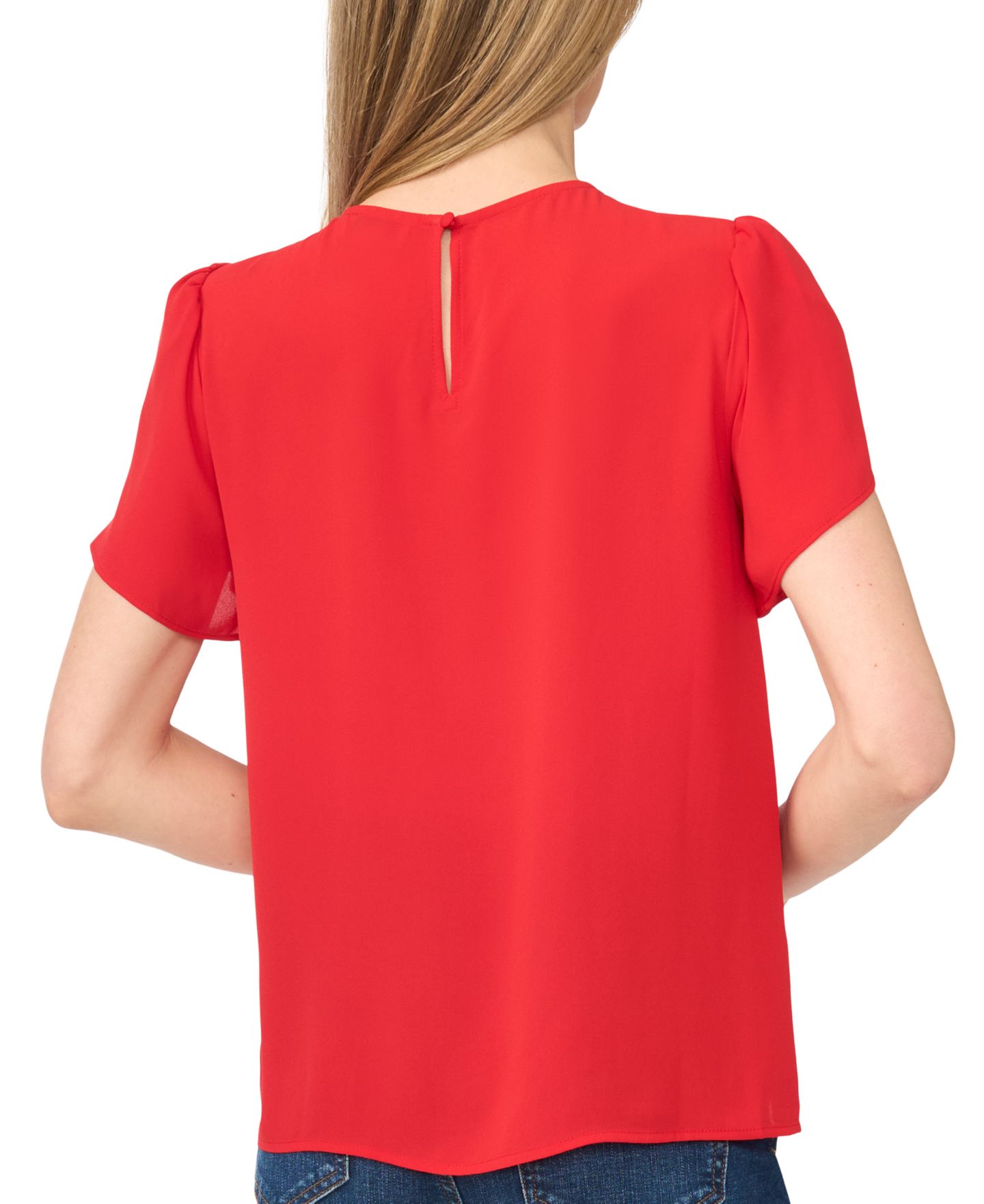 Женский топ CeCe Tulip Short-Sleeve Shirred Crewneck Top, цвет: Красный — фото 3