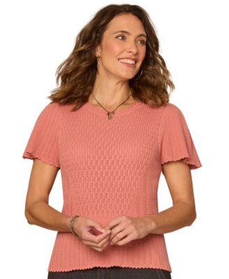 Petite Flounce Crochet Round Neck Sweater