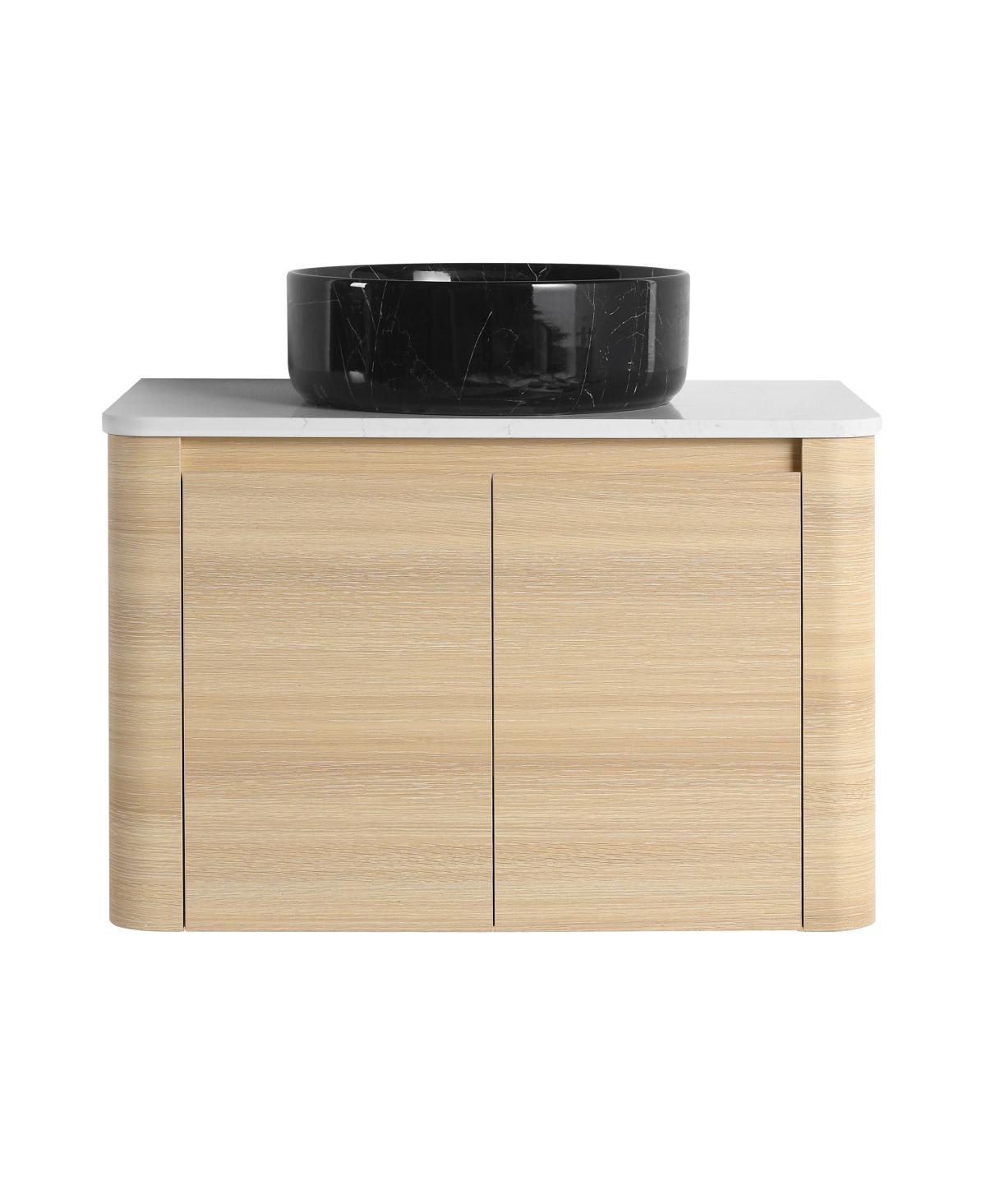 Sillysis Inch Wall Mounted Modern Bathroom Vanity with Plywood Cabinet, Stone Countertop