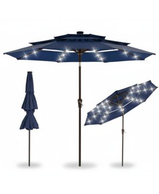 Solar LED Outdoor Patio Umbrella, Ventilated Canopy, Tilt and Crank System, 8 Stable Ribs, for Pool, Deck and Garden