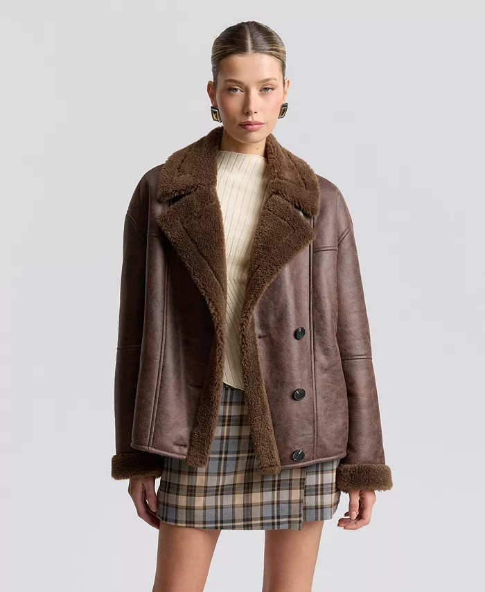 Women's Collared Faux Shearling Coat - thumbnail 3