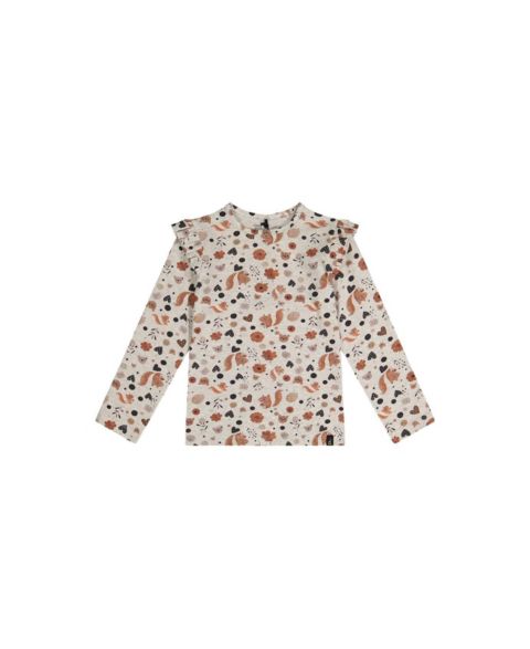 Футболка Deux par Deux Long Sleeve Cotton T-Shirt Beige with Squirrel Print для девочек-малышей, цвет: Бежевый / С принтом