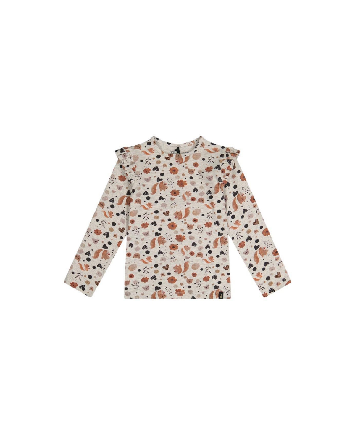 Deux par Deux Toddler Girl (2T- 5T)Long Sleeve Cotton T-Shirt Beige with Squirrel Print - Beige with squirrel print