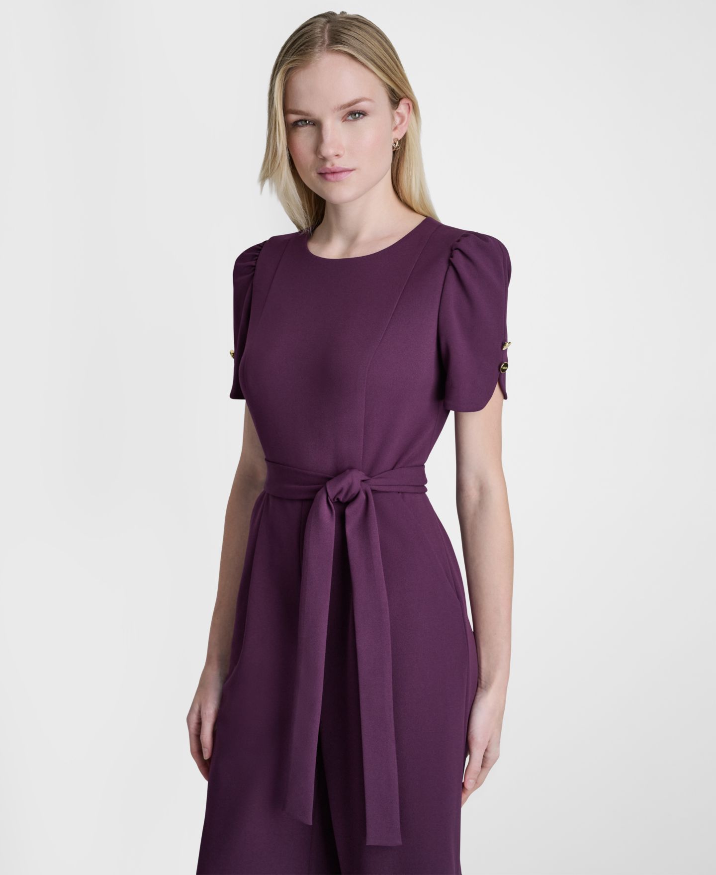 Женский комбинезон DKNY Crewneck Short-Sleeve Jumpsuit, цвет: Сливовый — фото 2