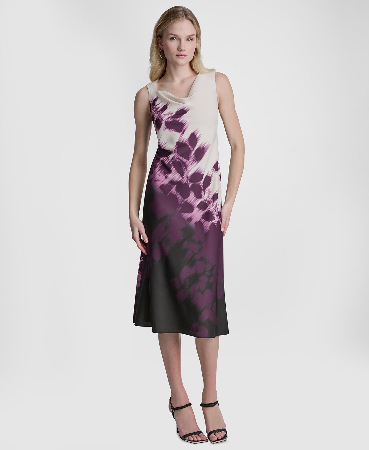 DKNY Women's Printed Sleeveless Cowl Neck Midi Dress view 2 — MAYCSS fashion products
