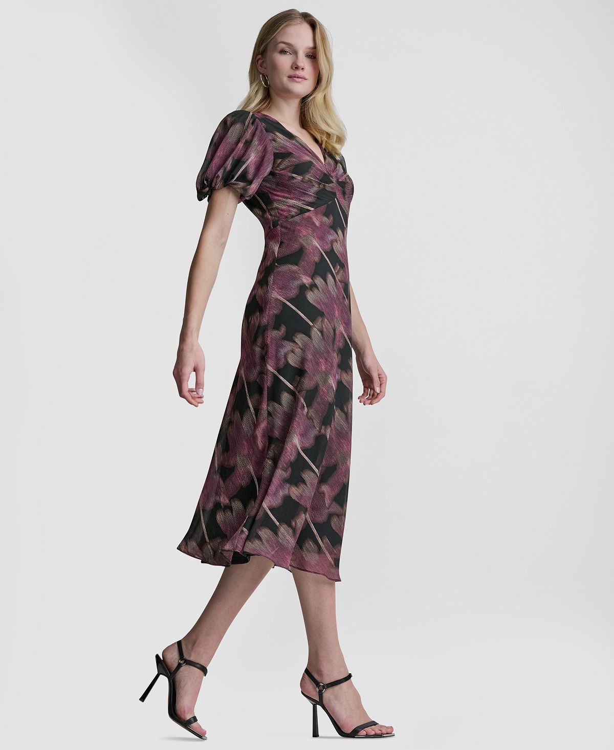 DKNY Women's Printed V-Neck Midi Dress view 3 — MAYCSS fashion products