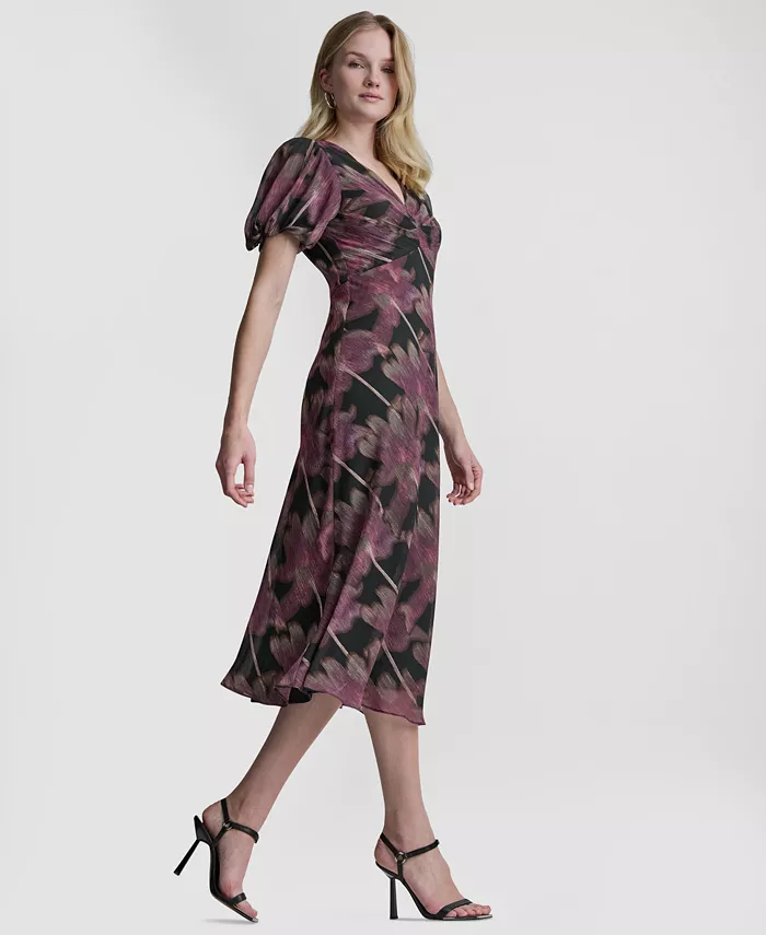 Women's Printed V-Neck Midi Dress - thumbnail 3