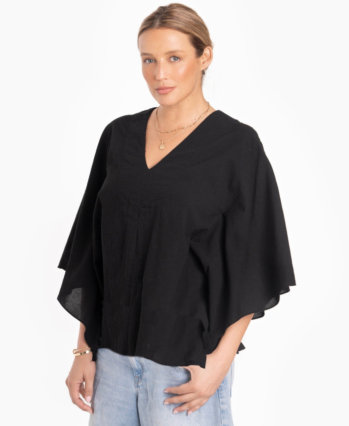 Ocean+Main Women's Butterfly Sleeve Cotton Caftan Top