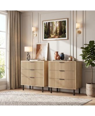 2 Set of Modern Fluted 3-Drawer Storage Cabinet - Wide Chest, Ample Storage, Anti-Tipping Device for Bedroom, Living Room, Hallway