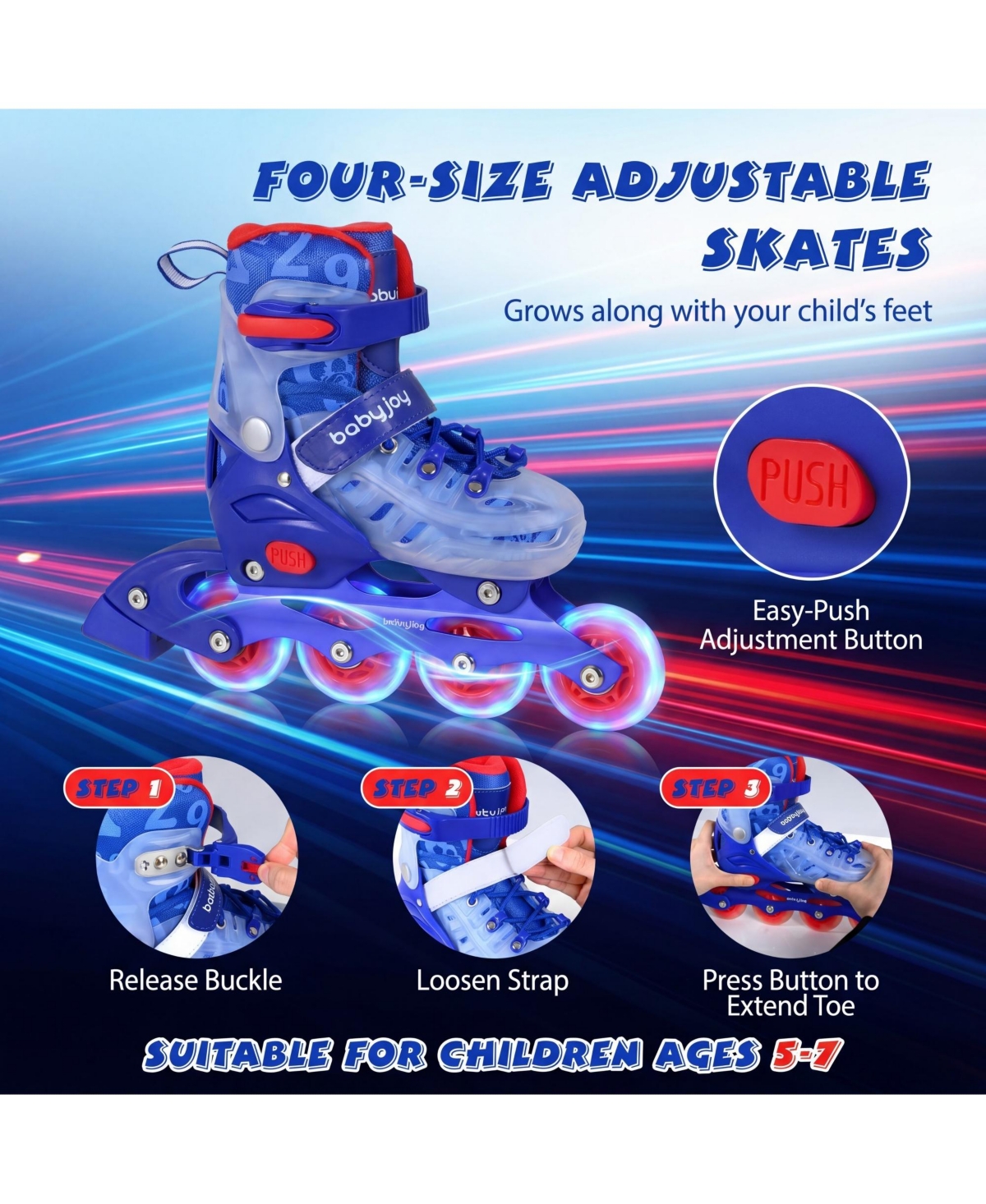 Costway Kids Inline Skates for Boys Girls, Adjustable Illuminating Roller