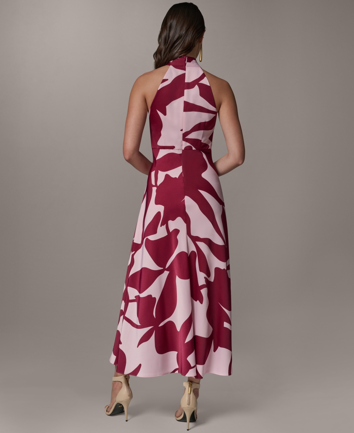 Donna Karan New York Petite Printed Halter Neck A-Line Midi Dress