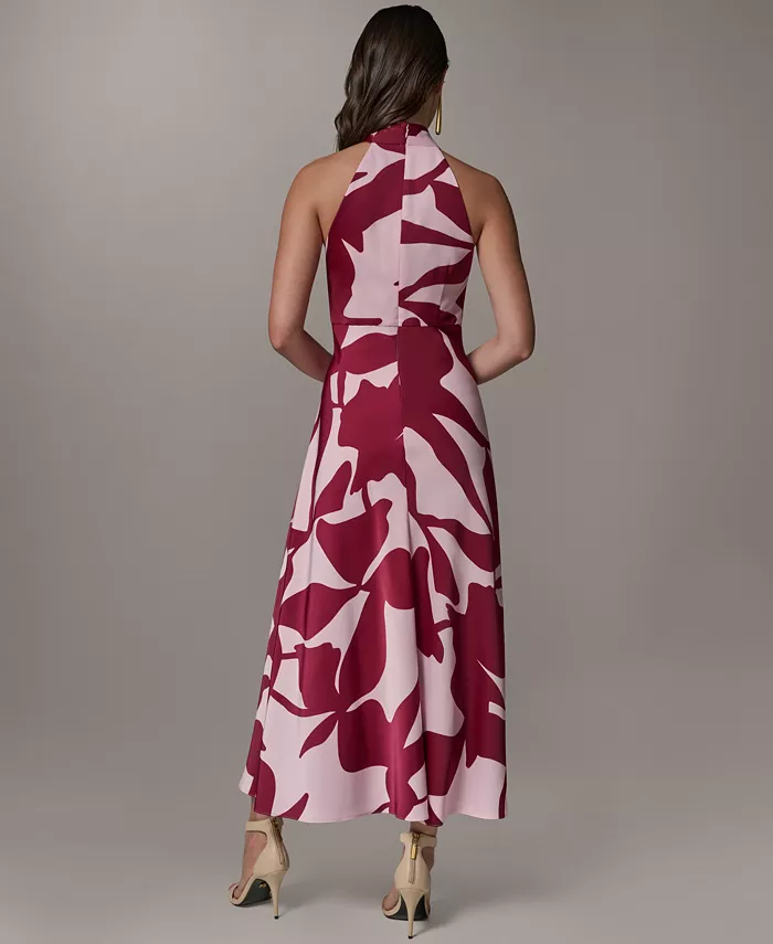 Petite Printed Halter Neck A-Line Midi Dress - thumbnail 4