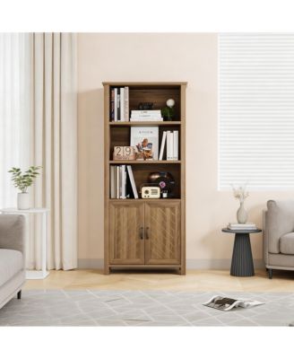 5-Tier Double-Door Storage Cabinet, Thickened Board Adjustable Shelf Organizer, Anti-Toppling Easy-Assembly Home Display Cabinet