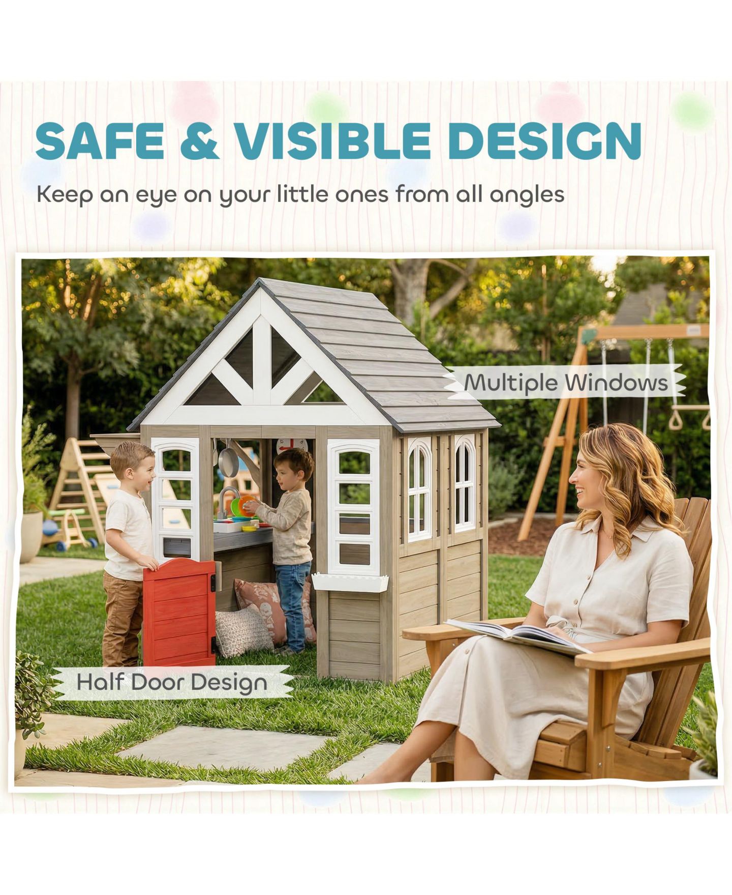Детские игрушки Qaba Dog Door Outdoor Playhouse with Stove Set, от 2 лет, цвет: Серый — фото 7