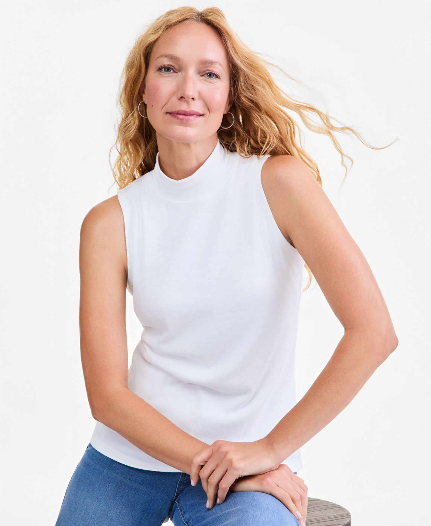 Женский топ Style & Co Mock Neck Cotton Tank, цвет: Яркий белый — фото 4