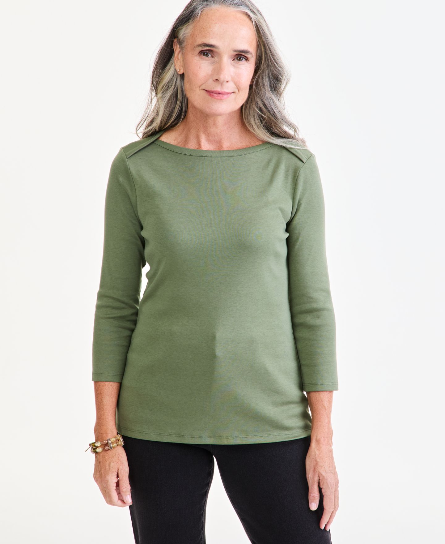 Женский топ Style & Co Pima Cotton 3/4-Sleeve Boat-Neck, цвет: Ягодный — фото 1