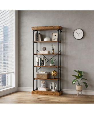 Vintage Roman Column Bookshelf, 6-Tier MDF and Metal Storage Rack (50 lbs and Shelf), Multi-Functional Easy-Clean Display Stand for Home Office