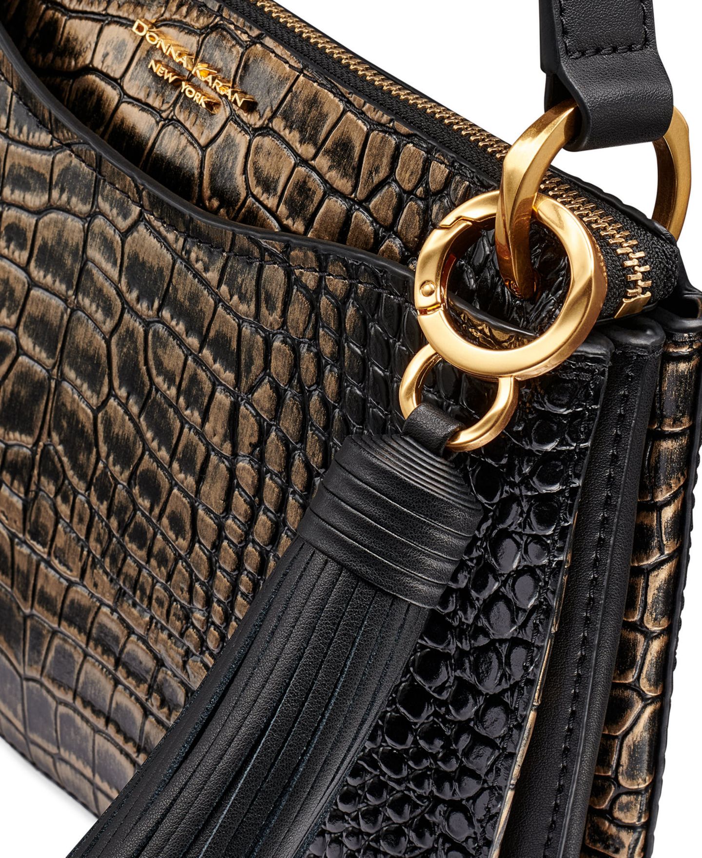 Женская сумка Donna Karan New York Glenwood Small Crossbody Handbag, цвет: Чёрный золотой — фото 7