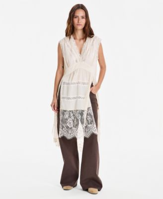 Women's V-Neck Sleeveless Lace-Trim Tunic