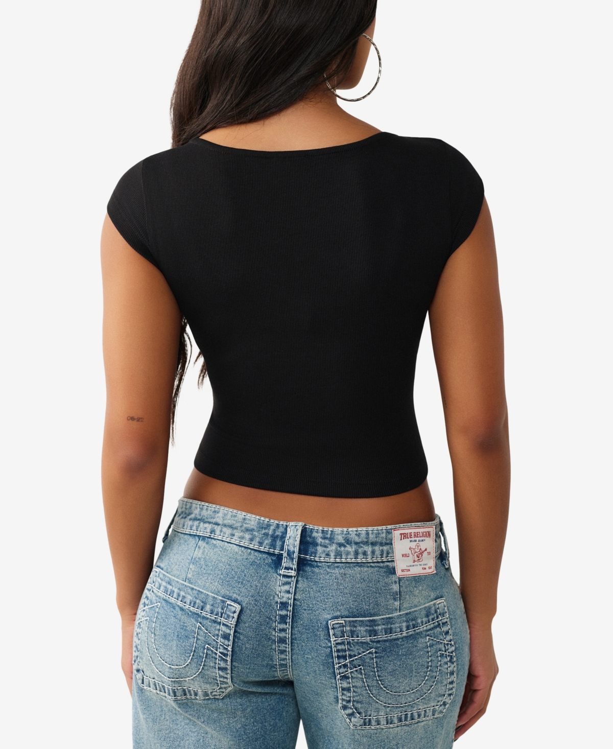 True Religion Women's Crystal Horseshoe Cut Out Rib Top