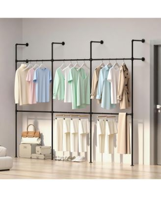 Heavy Duty Wall Mounted Storage Shelf, Metal Shelving Unit with Adjustable Bars for Laundry Room or Closet