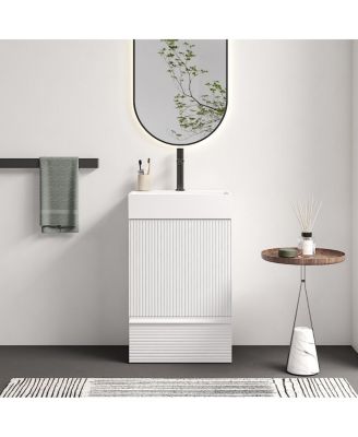 20" Modern Fluted Vanity with Ceramic Sink, 1 Drawer 1 Door Soft-Close, Anti-Tip Kit KD