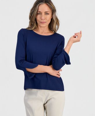 Petite 3/4-Length Tulip Sleeve Scoop Neck Top