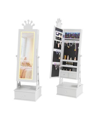 Kids Jewelry Armoire Cabinet, Standing Jewelry Organizer with Full-Length Mirror, 3 Storage Drawer, Standing Vanity and Dress-Up for Girls