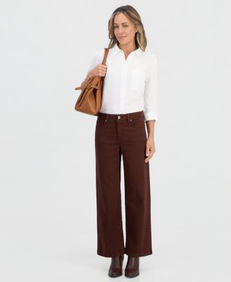 Petite High-Waist Wide-Leg Twill Pants